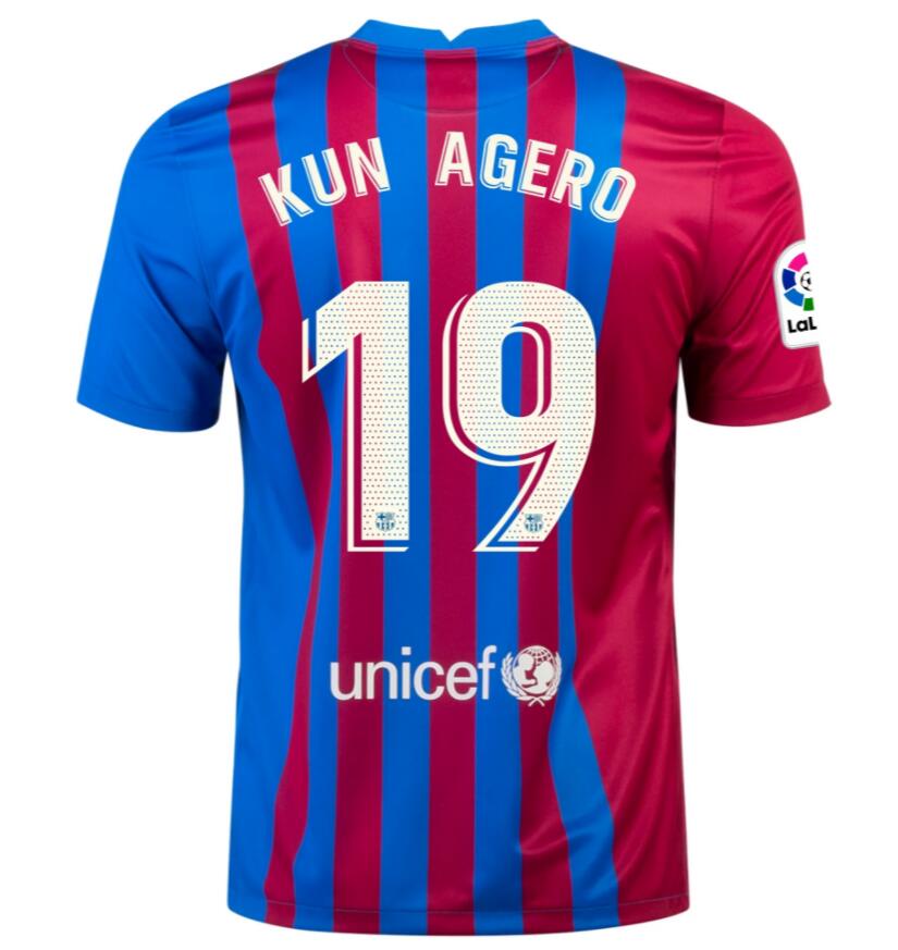 2021/22 Barcelona Home Kit Soccer Jersey with SERGIO AGUERO 19 printing